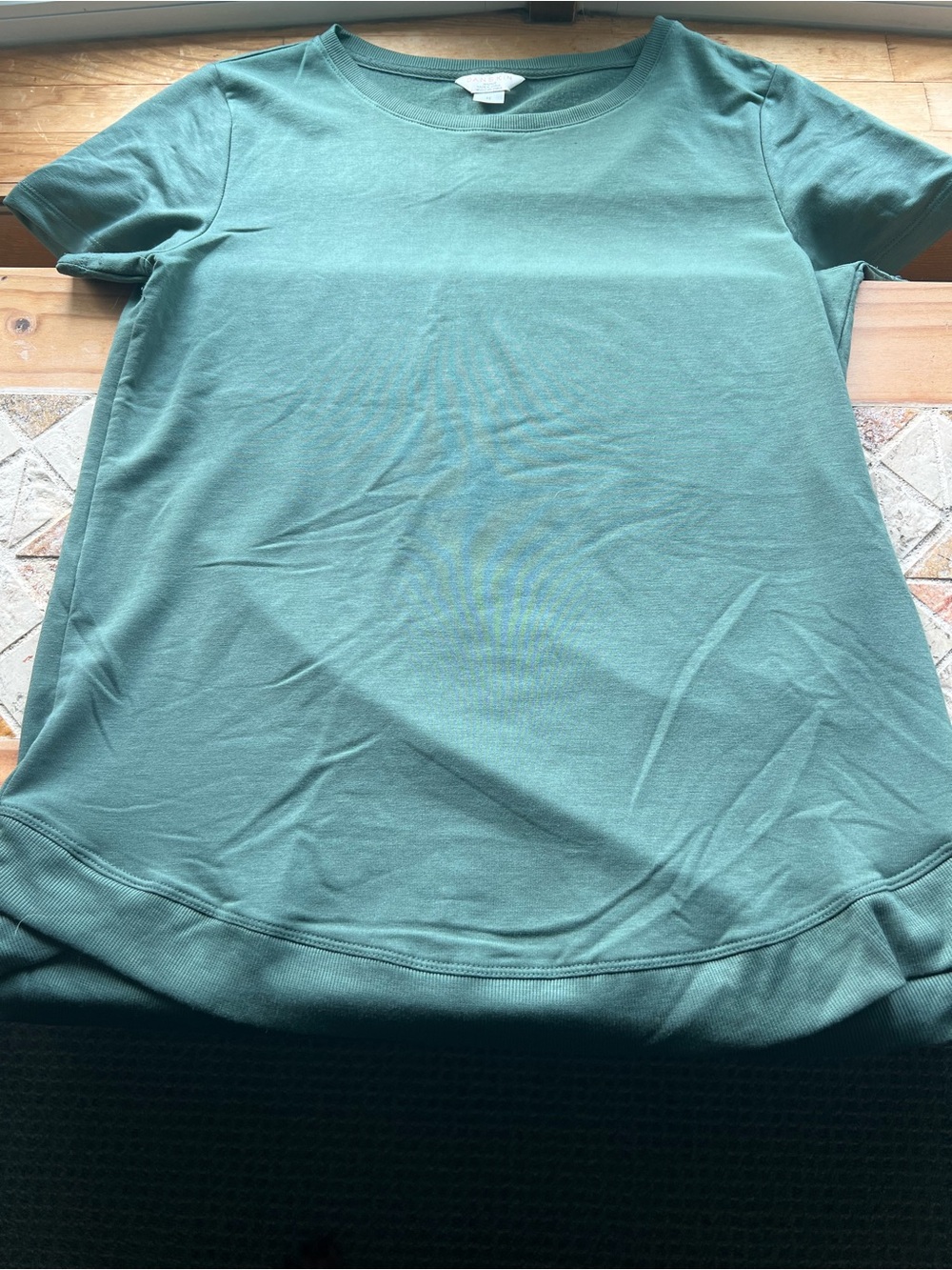 Danskin Green Crew Neck Short Sleeve Cotton Stretch Logo T-Shirt Women M # 449